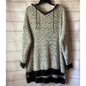 Jodifl White and Gray Fluffy Hooded Sweater Oversized Drawstrings Size Large